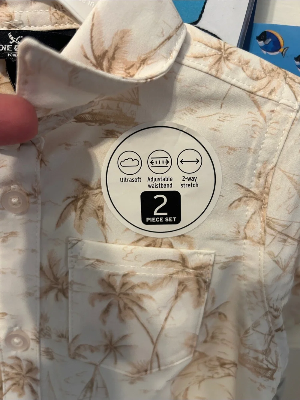 Eddie Bauer Cream Short-Sleeve Palm & Sailboat Button-Down Shirt